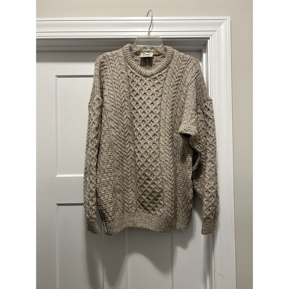 CARRAIG DONN Aran 100% Wool Made In Ireland Men’s Large Cable Sweater Vintage - Picture 1 of 7